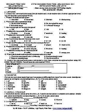 Đề thi chọn học sinh giỏi vòng tỉnh môn Tiếng Anh Lớp 10 - Đề 4 - Năm học 2010-2011 - Sở GD & ĐT Vĩnh Phúc (Có đáp án)